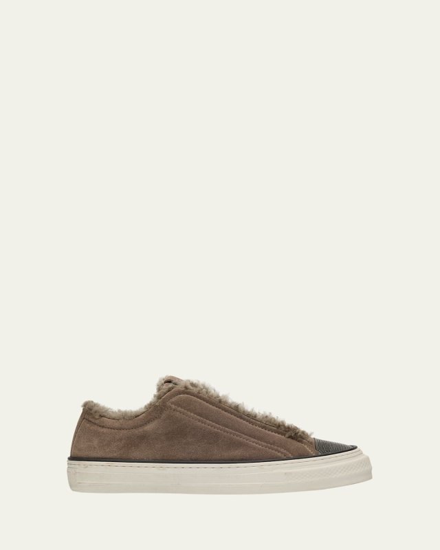 Monili Detail Shearling-Lined Slip-On Sneakers